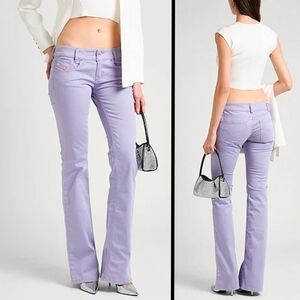 NEW Diesel Womens Low Rise Flare Pants Lilac Stretch Cotton Blend Size 25